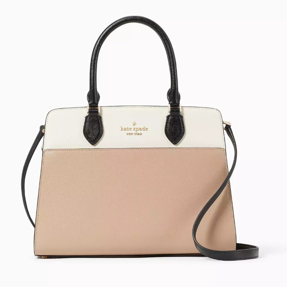 NWT KATE SPADE Madison Colorblock Saffiano Leather Medium Satchel Toasted Hazel